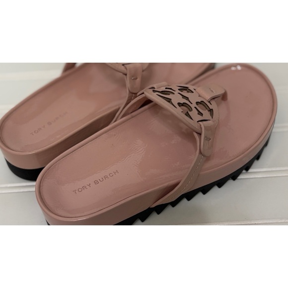 TORY BURCH Miller Pink Patent Leather Lug Sandals Flip Flops Womens Size 7 M - Picture 6 of 7